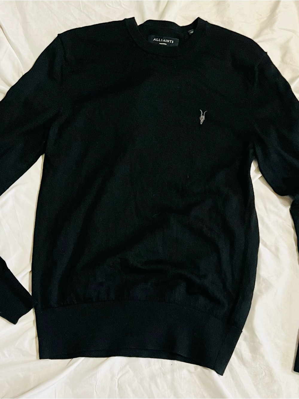 AllSaints Men's Black Crew Neck Logo Sweater